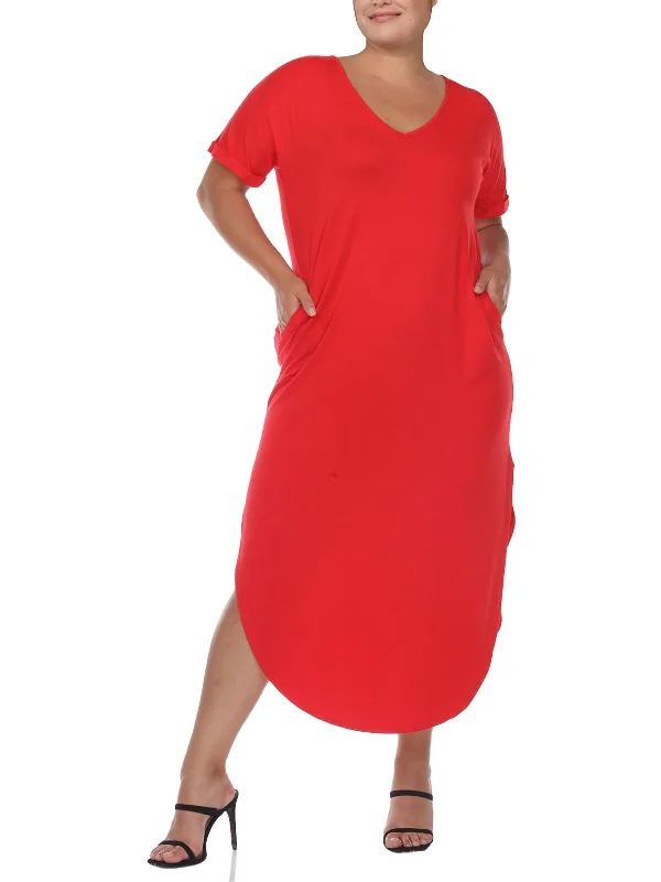 Plus Womens Slit Knit T-Shirt Dress