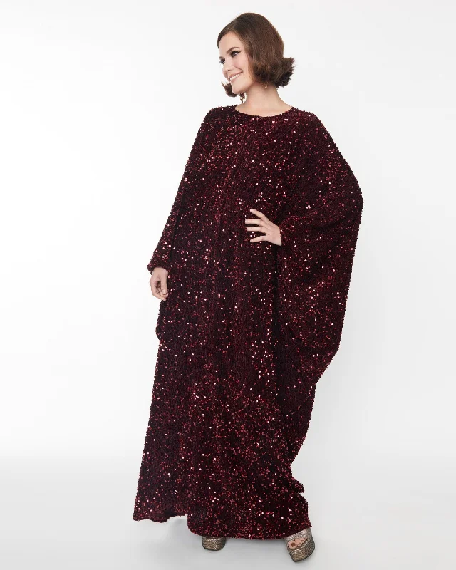 Smak Parlour Burgundy Sequin Batwing Caftan | Burgundy Sequins