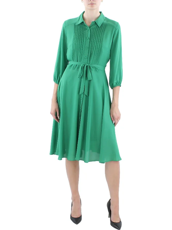 Womens Pintuck Polyester Shirtdress