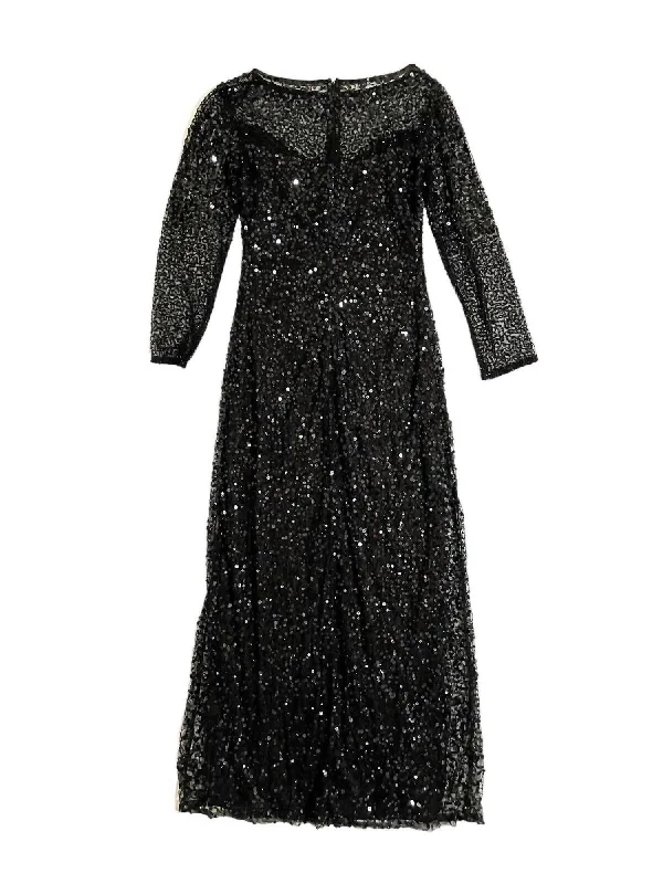 Women's Sequin A Line Illusion Evening Dress In Black